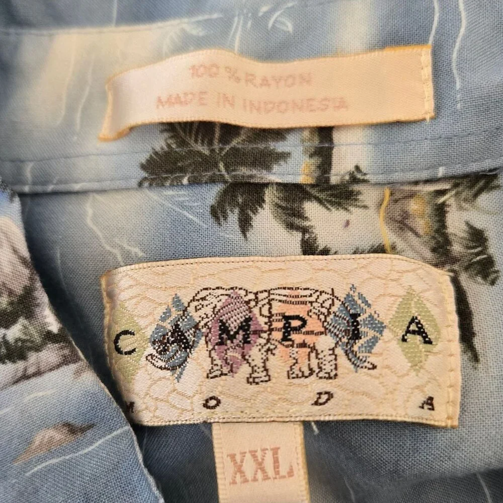 Cambria Moda Mens Hawaiian Shirt Blue Palm Tree Print Button Front XXL - Picture 7 of 9